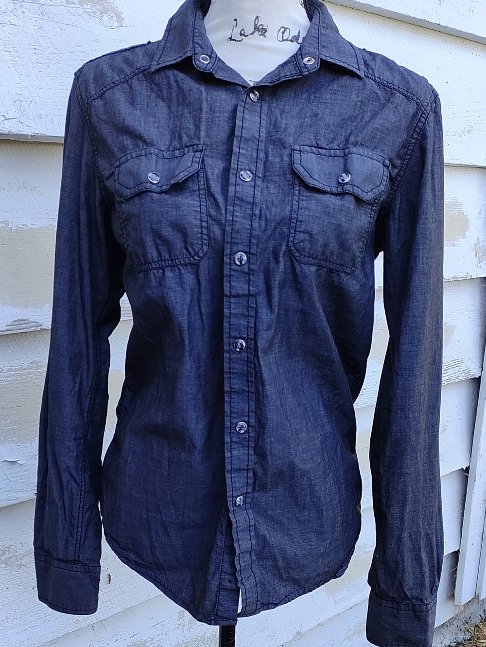 American Rag Cie Dark Indigo Snaps Button-Down  Long-sleeve Shirt 100% Cotton Sm